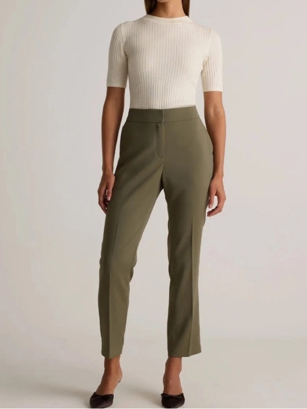 Quince Stretch Crepe Ankle Pants Size 8 Olive Green Pull On Work Pants